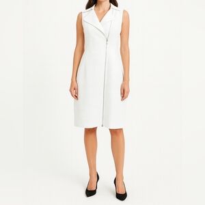 Akris Punto Sleeveless Asymmetric Zip Sheath Dress in Ivory Size 8